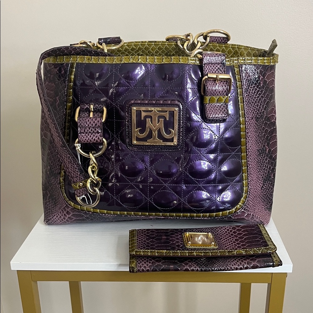 Miss Tina Women’s Purple and Olive Shoulder Bag with wallet